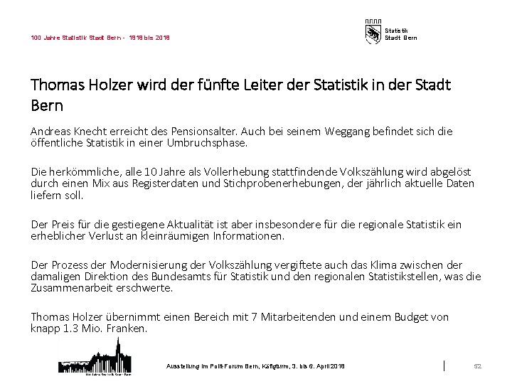 100 Jahre Statistik Stadt Bern - 1918 bis 2018 Statistik Stadt Bern Thomas Holzer