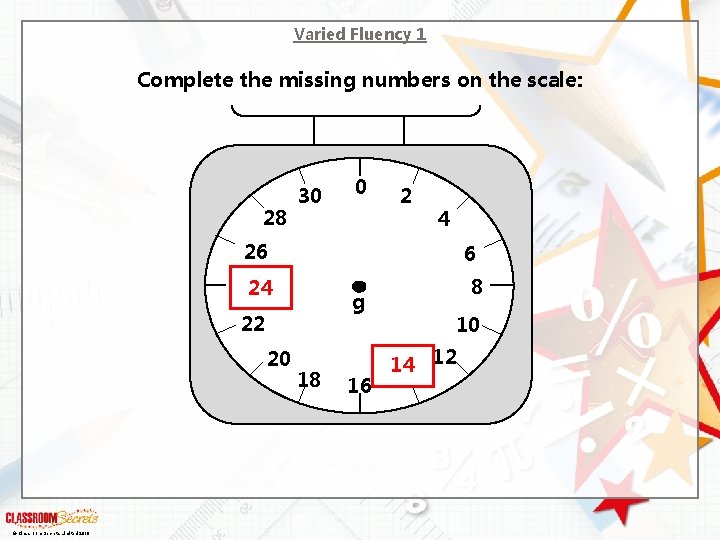 Varied Fluency 1 Complete the missing numbers on the scale: 28 30 0 2