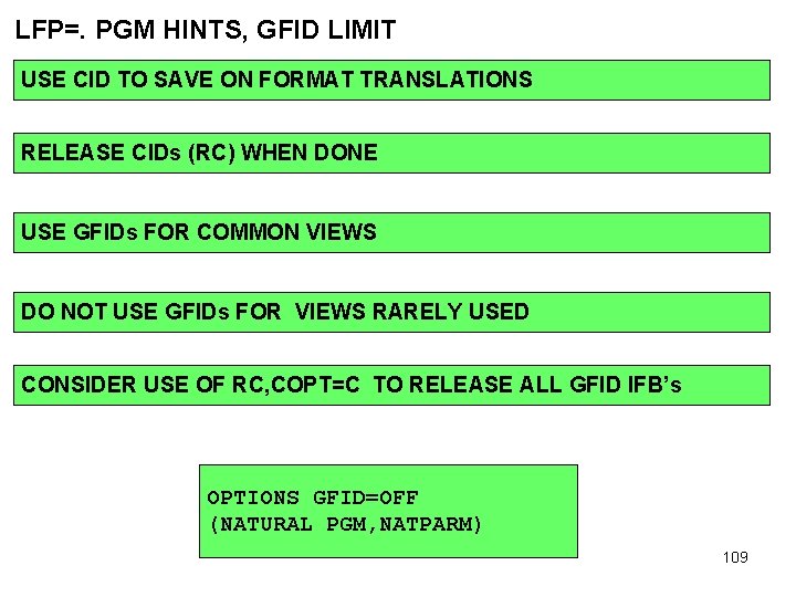 LFP=. PGM HINTS, GFID LIMIT USE CID TO SAVE ON FORMAT TRANSLATIONS RELEASE CIDs
