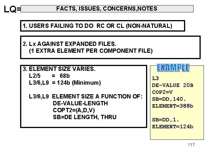 LQ= FACTS, ISSUES, CONCERNS, NOTES 1. USERS FAILING TO DO RC OR CL (NON-NATURAL)