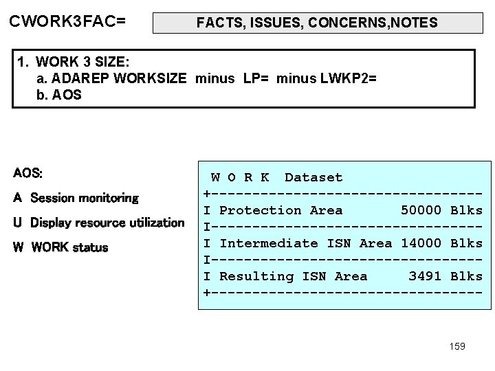 CWORK 3 FAC= FACTS, ISSUES, CONCERNS, NOTES 1. WORK 3 SIZE: a. ADAREP WORKSIZE