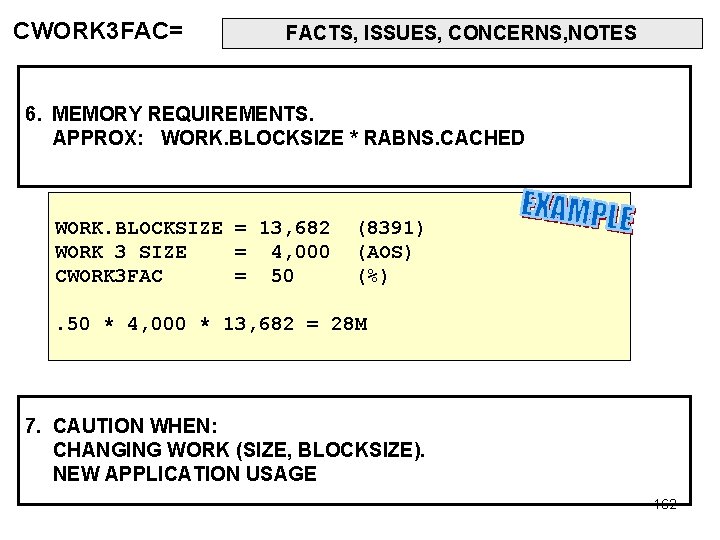 CWORK 3 FAC= FACTS, ISSUES, CONCERNS, NOTES 6. MEMORY REQUIREMENTS. APPROX: WORK. BLOCKSIZE *