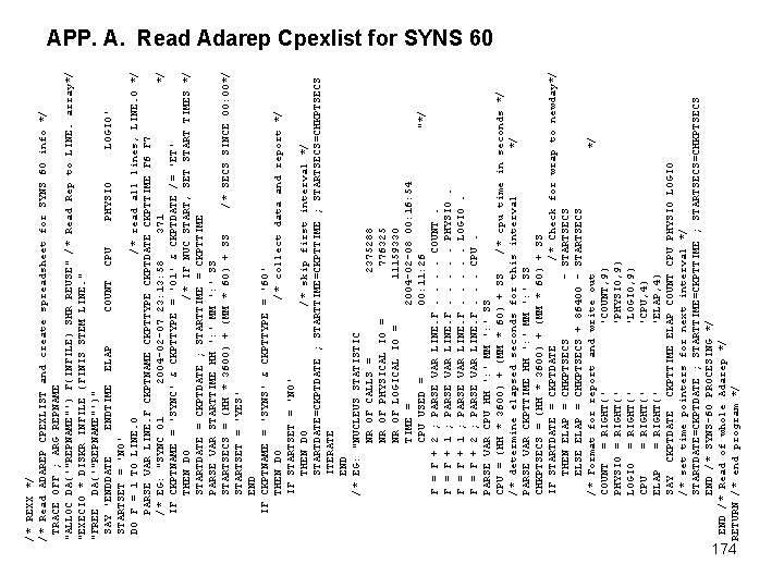 /* REXX */ /* Read ADAREP CPEXLIST and create spreadsheet for SYNS 60 info