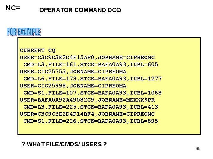 NC= OPERATOR COMMAND DCQ CURRENT CQ USER=C 3 C 9 C 3 E 2