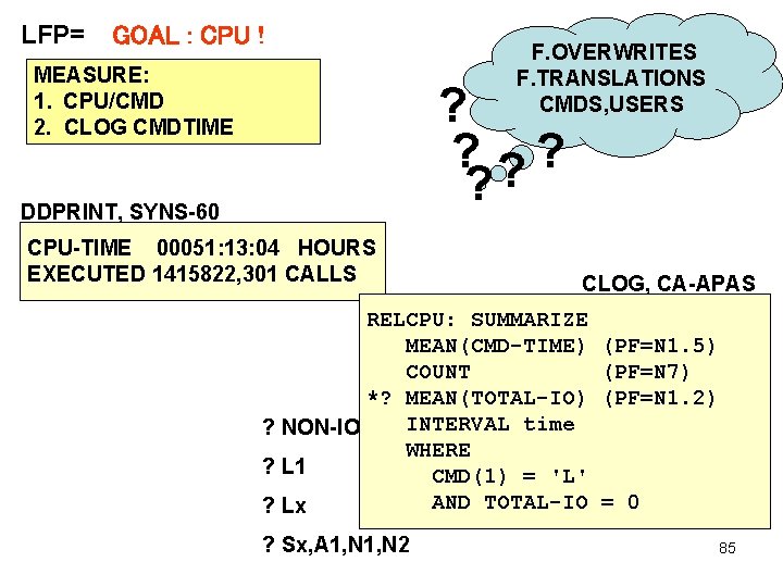 LFP= GOAL : CPU ! MEASURE: 1. CPU/CMD 2. CLOG CMDTIME F. OVERWRITES F.