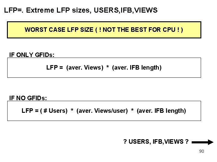LFP=. Extreme LFP sizes, USERS, IFB, VIEWS WORST CASE LFP SIZE ( ! NOT