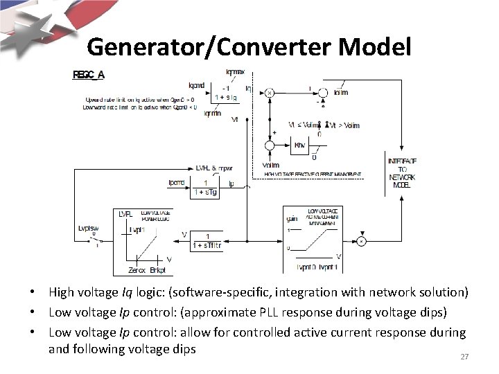 Generator/Converter Model • High voltage Iq logic: (software-specific, integration with network solution) • Low