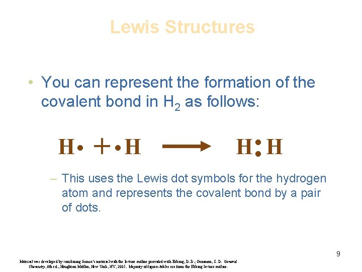 Lewis Structures • You can represent the formation of the covalent bond in H