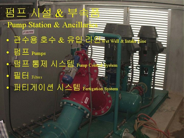 펌프 시설 & 부속품 Pump Station & Ancillaries • • • 관수용 호수 &