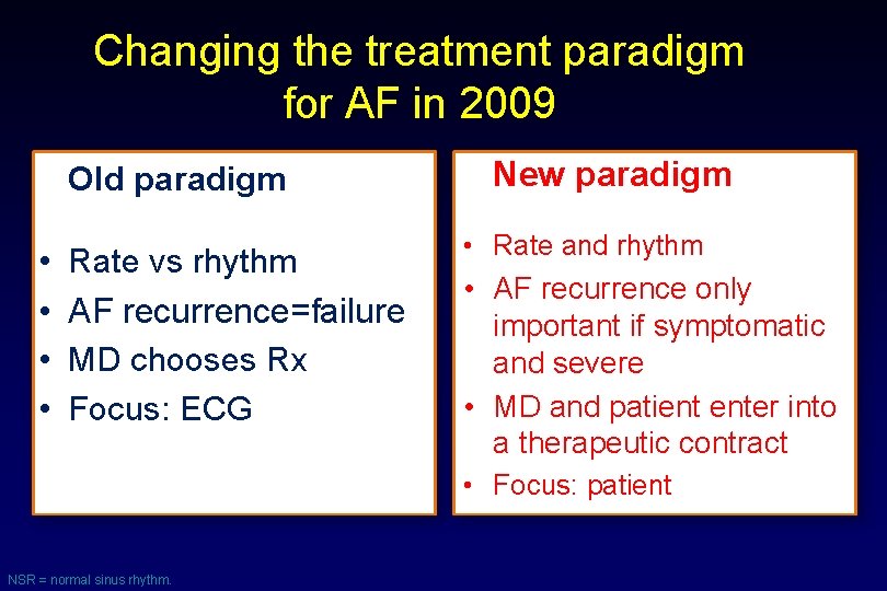 Changing the treatment paradigm for AF in 2009 Old paradigm • • Rate vs