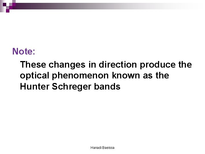 Note: These changes in direction produce the optical phenomenon known as the Hunter Schreger