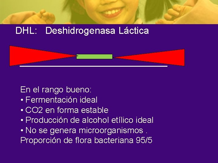 DHL: Deshidrogenasa Láctica En el rango bueno: • Fermentación ideal • CO 2 en