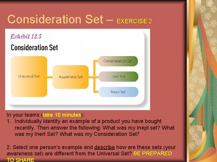 Consideration Set – EXERCISE 2 In your teams (take 10 minutes): minutes 1. Individually Consideration Set – EXERCISE 2 In your teams (take 10 minutes): minutes 1. Individually