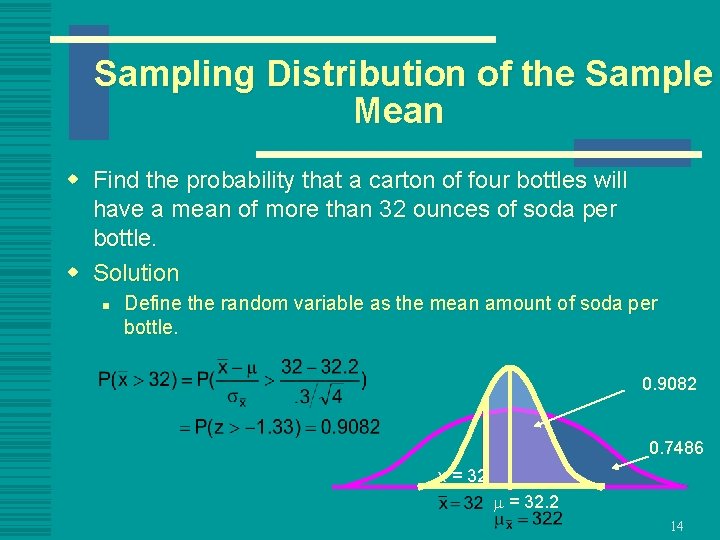 Sampling Distribution of the Sample Mean w Find the probability that a carton of