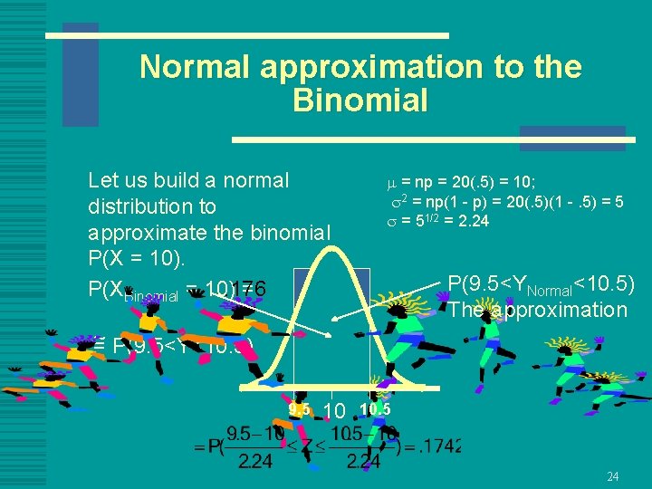 Normal approximation to the Binomial Let us build a normal distribution to approximate the