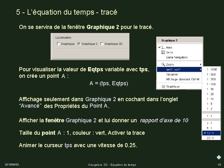 5 - L’équation du temps - tracé On se servira de la fenêtre Graphique
