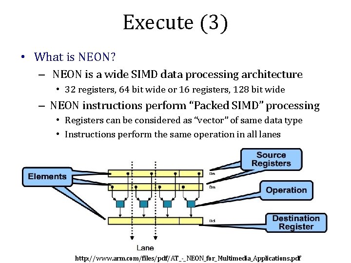 Execute (3) • What is NEON? – NEON is a wide SIMD data processing