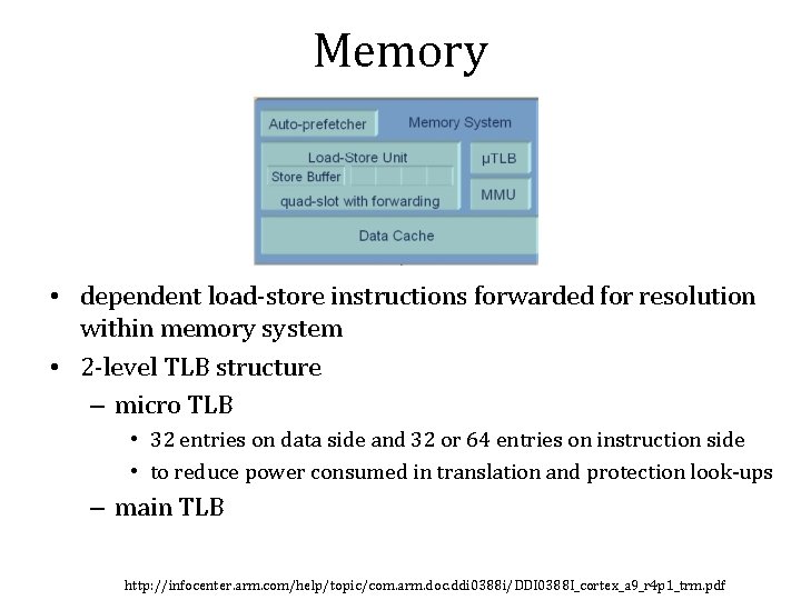 Memory • dependent load-store instructions forwarded for resolution within memory system • 2 -level