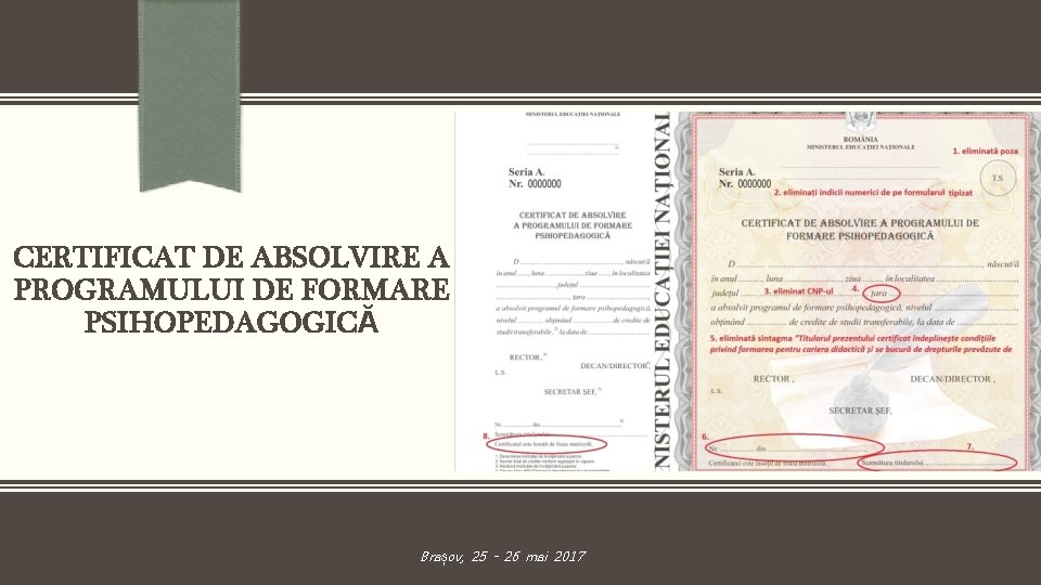 CERTIFICAT DE ABSOLVIRE A PROGRAMULUI DE FORMARE PSIHOPEDAGOGICĂ Brașov, 25 - 26 mai 2017