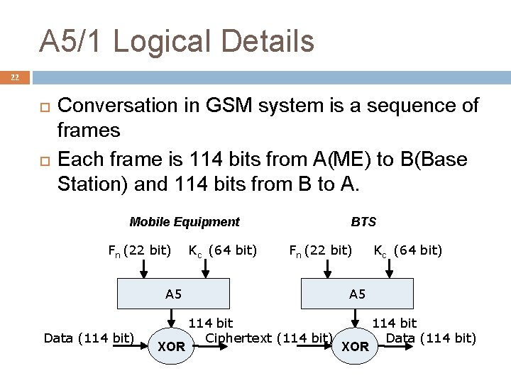 A 5/1 Logical Details 22 Conversation in GSM system is a sequence of frames