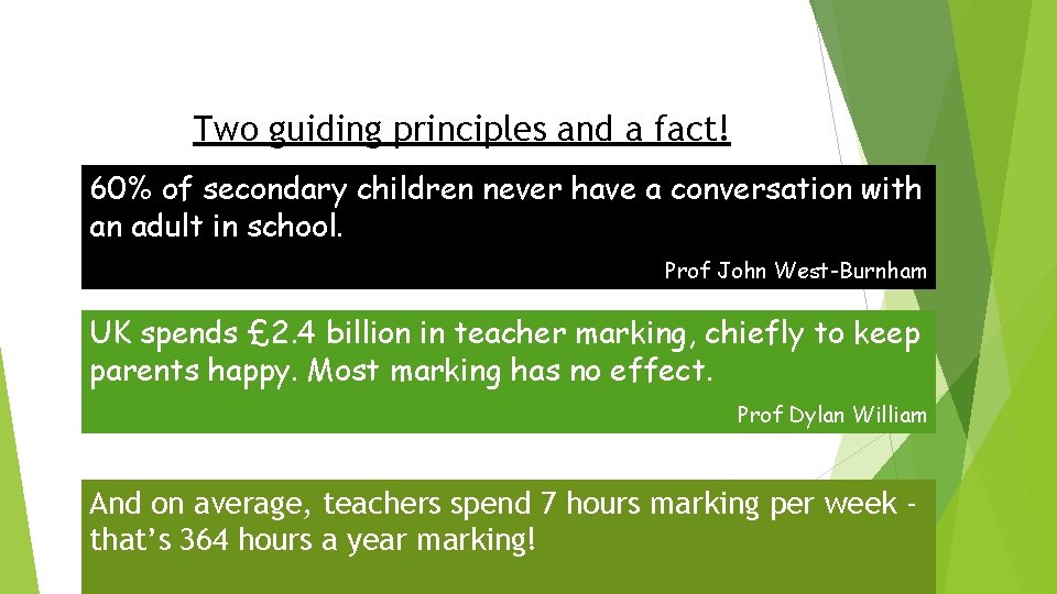 Two guiding principles and a fact! 60% of secondary children never have a conversation