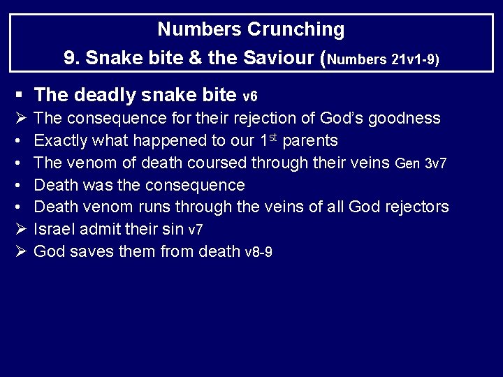 Numbers Crunching 9. Snake bite & the Saviour (Numbers 21 v 1 -9) §