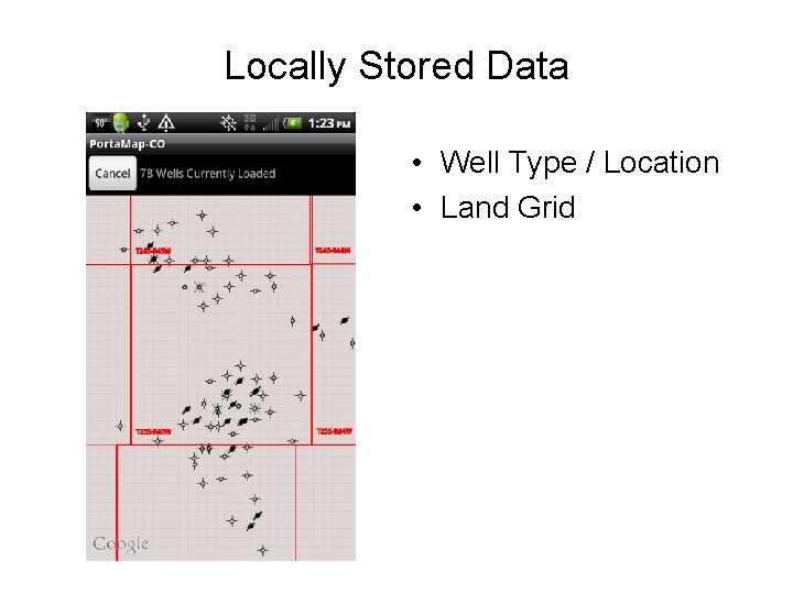 Locally Stored Data • Well Type / Location • Land Grid 