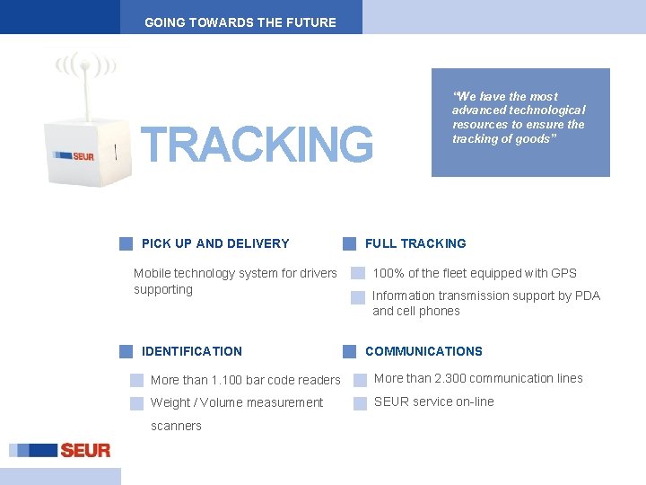 GOING TOWARDS THE FUTURE TRACKING PICK UP AND DELIVERY Mobile technology system for drivers