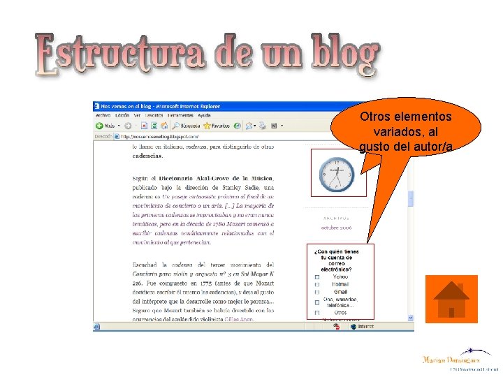 Estructura de un blog Otros elementos variados, al gusto del autor/a 