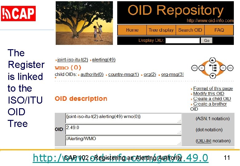 The Register is linked to the ISO/ITU OID Tree CAP 102 - Registering an