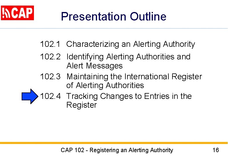 Presentation Outline 102. 1 Characterizing an Alerting Authority 102. 2 Identifying Alerting Authorities and