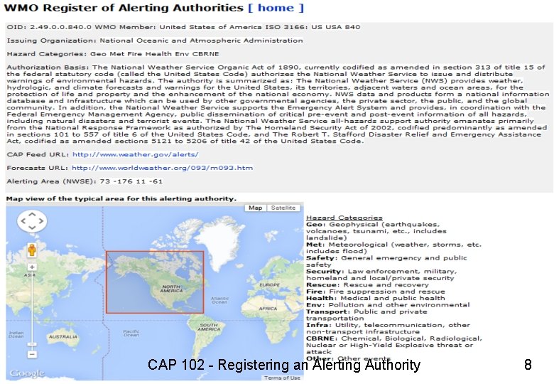 CAP 102 - Registering an Alerting Authority 8 