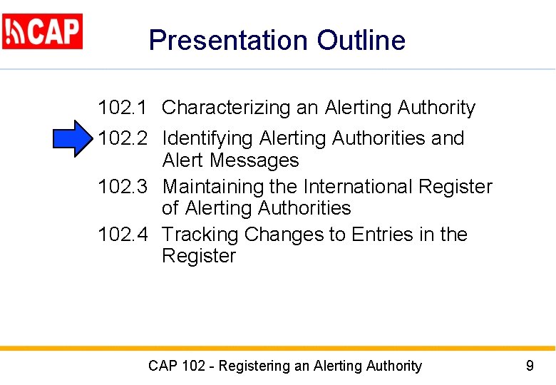 Presentation Outline 102. 1 Characterizing an Alerting Authority 102. 2 Identifying Alerting Authorities and