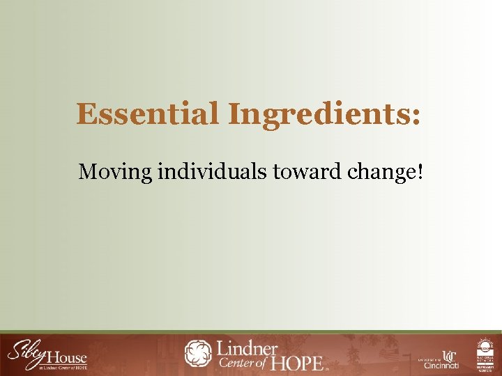 Essential Ingredients: Moving individuals toward change! 
