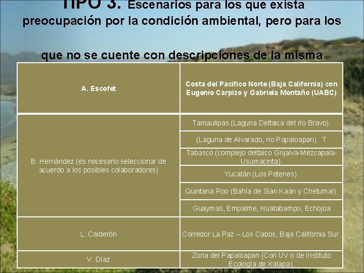 TIPO 3. Escenarios para los que exista preocupación por la condición ambiental, pero para