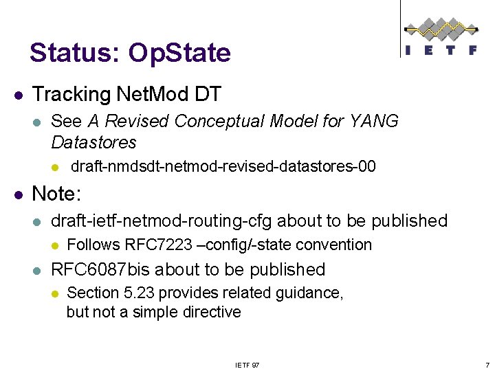 Status: Op. State l Tracking Net. Mod DT l See A Revised Conceptual Model