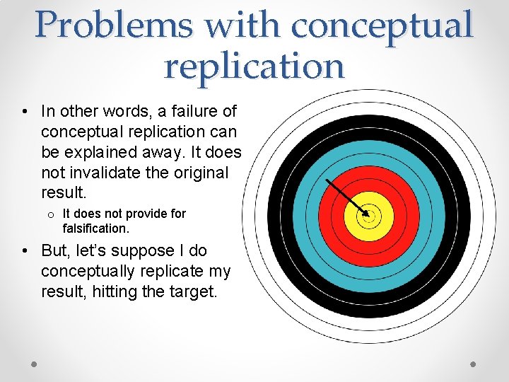 Problems with conceptual replication • In other words, a failure of conceptual replication can