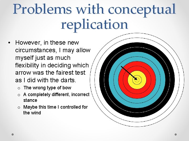 Problems with conceptual replication • However, in these new circumstances, I may allow myself