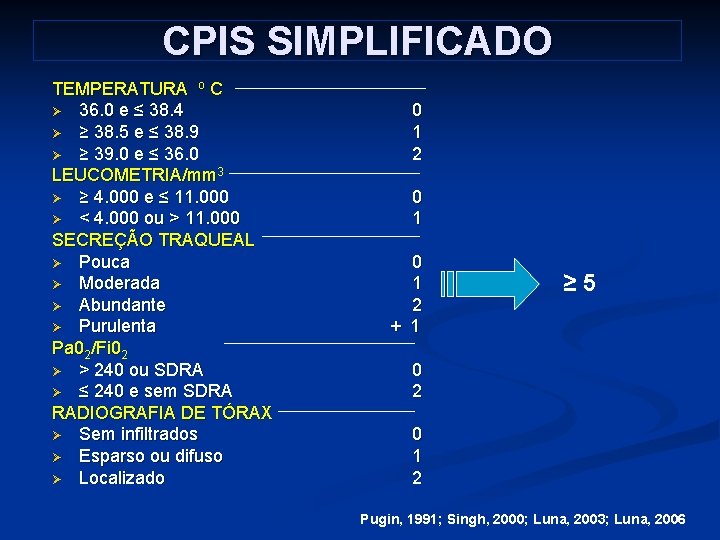 CPIS SIMPLIFICADO TEMPERATURA o C Ø 36. 0 e ≤ 38. 4 Ø ≥