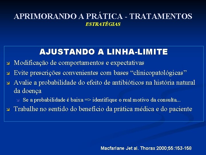 APRIMORANDO A PRÁTICA - TRATAMENTOS ESTRATÉGIAS AJUSTANDO A LINHA-LIMITE æ æ æ Modificação de