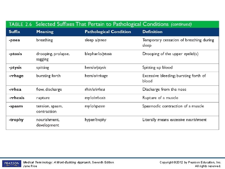 Insert Table 2 -6 Medical Terminology: A Word-Building Approach, Seventh Edition Jane Rice Copyright