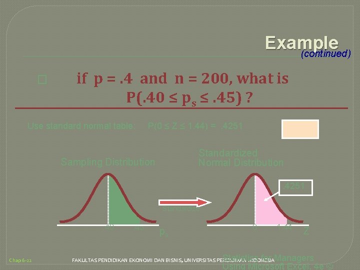 Example (continued) � if p =. 4 and n = 200, what is P(.