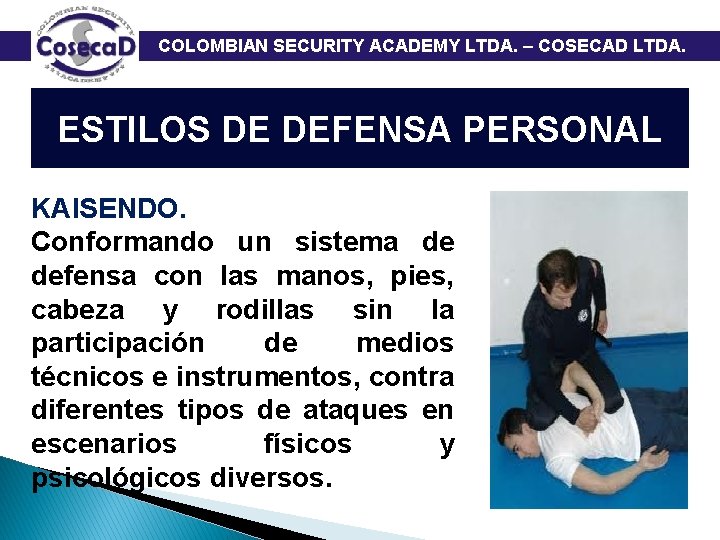  COLOMBIAN SECURITY ACADEMY LTDA. – COSECAD LTDA. ESTILOS DE DEFENSA PERSONAL KAISENDO. Conformando