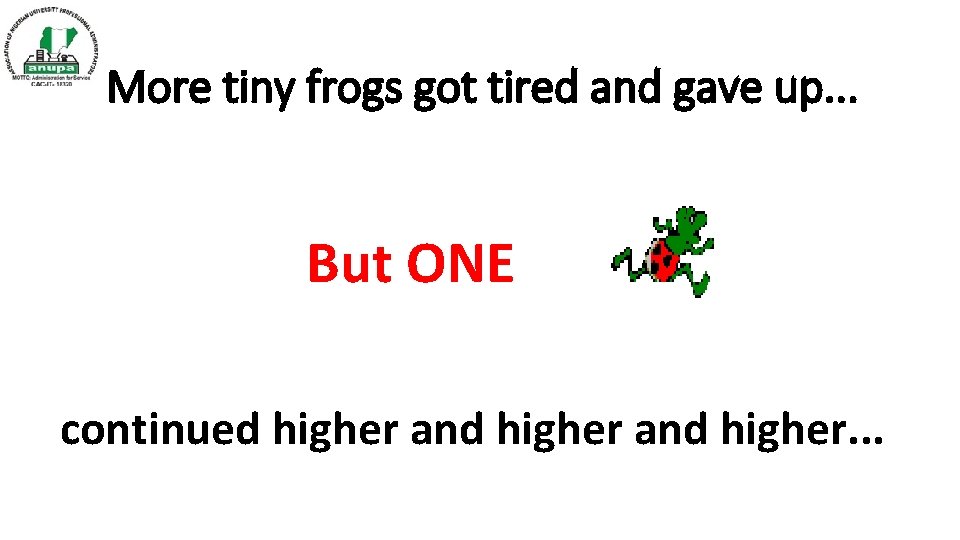More tiny frogs got tired and gave up. . . But ONE continued higher