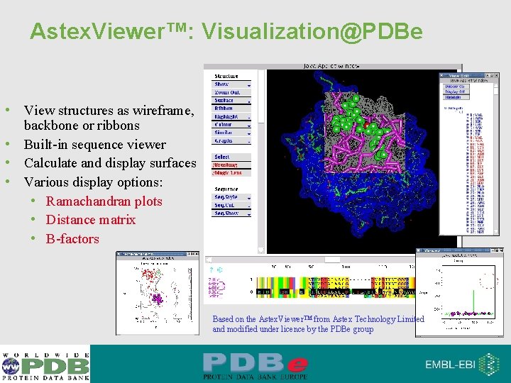 Astex. Viewer™: Visualization@PDBe • View structures as wireframe, backbone or ribbons • Built-in sequence