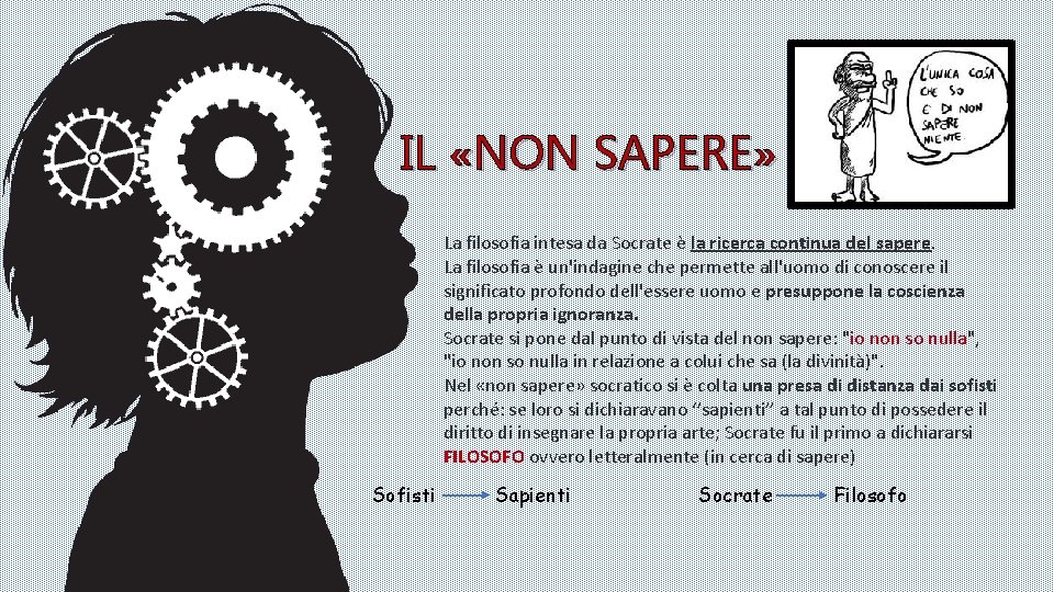 IL «NON SAPERE» La filosofia intesa da Socrate è la ricerca continua del sapere.