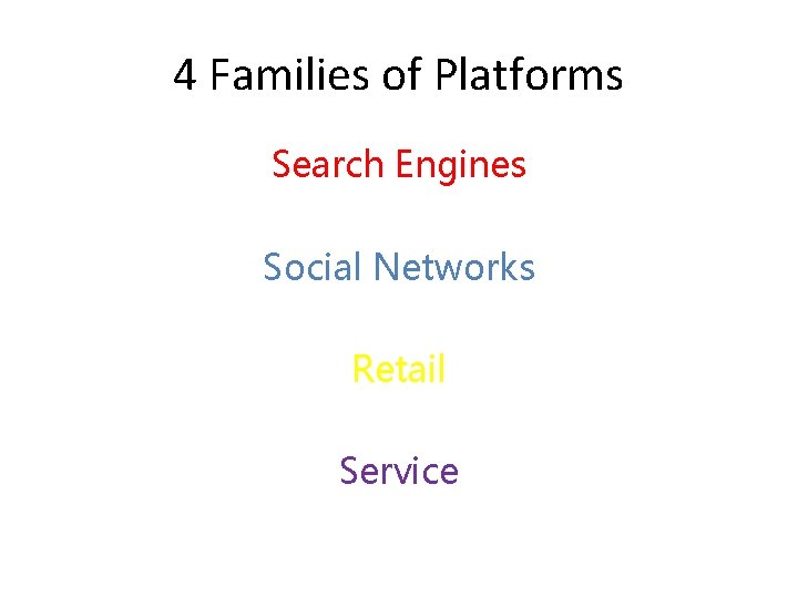 4 Families of Platforms Search Engines Social Networks Retail Service 