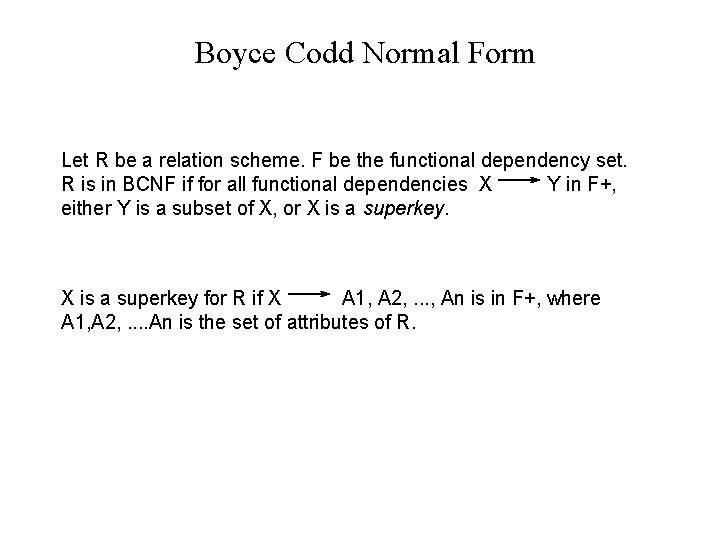 Boyce Codd Normal Form Let R be a relation scheme. F be the functional Boyce Codd Normal Form Let R be a relation scheme. F be the functional