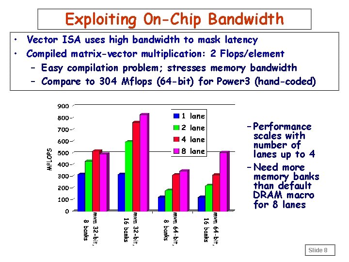 Exploiting 0 n-Chip Bandwidth • Vector ISA uses high bandwidth to mask latency •