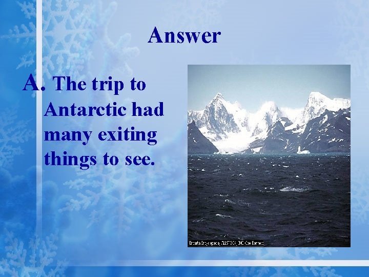 Answer A. The trip to Antarctic had many exiting things to see. 